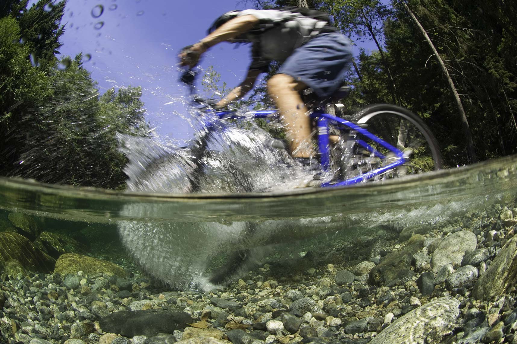 mountain biker under water